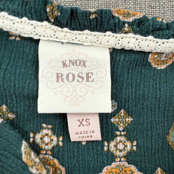 Knox Rose Boho Top Green XS 3/4th Sleeves Relaxed Fit - Picture 3 of 10